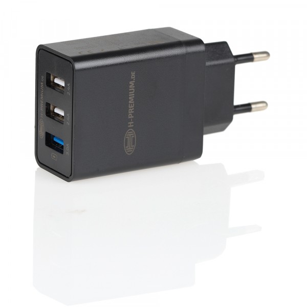 Premium 230V 3-Port USB Ladegerät 3.0 schwarz