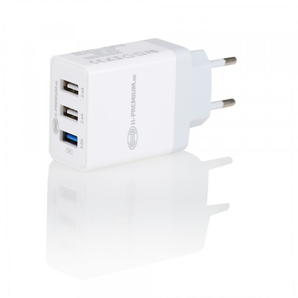 Premium 230V 3-Port USB Ladegerät 3.0 weiß