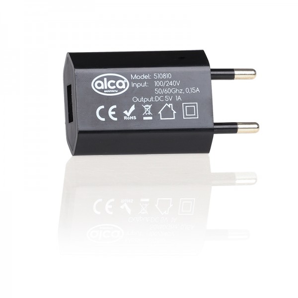 230V Stecker mit USB schwarz